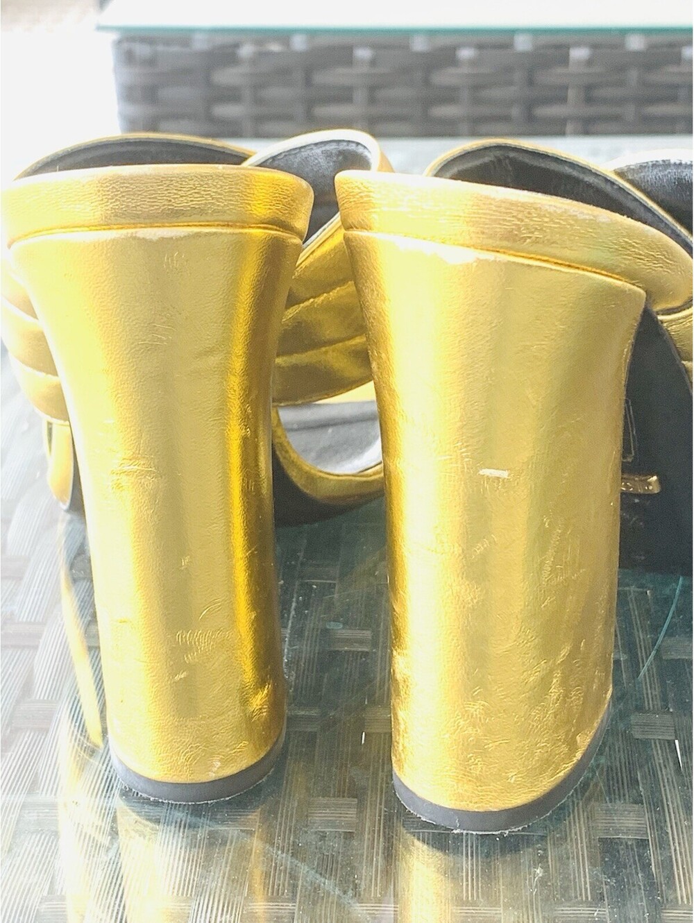 Authentic Gucci Webby Gold Metallic Quilted Leather Mules Slide Sandals 38.5 - Picture 12 of 15